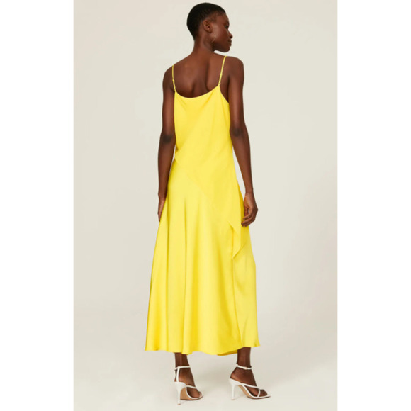 Saunders Collective Lara Dress Midi Side Slit Yellow  US 4 - Picture 3 of 15